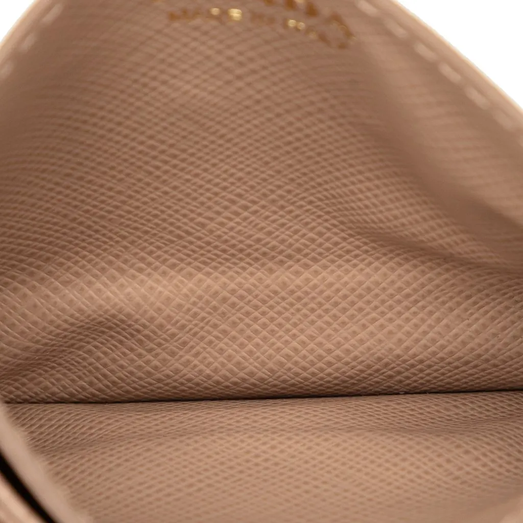 Prada Saffiano Card Holder Brown Leather Very good - Model View