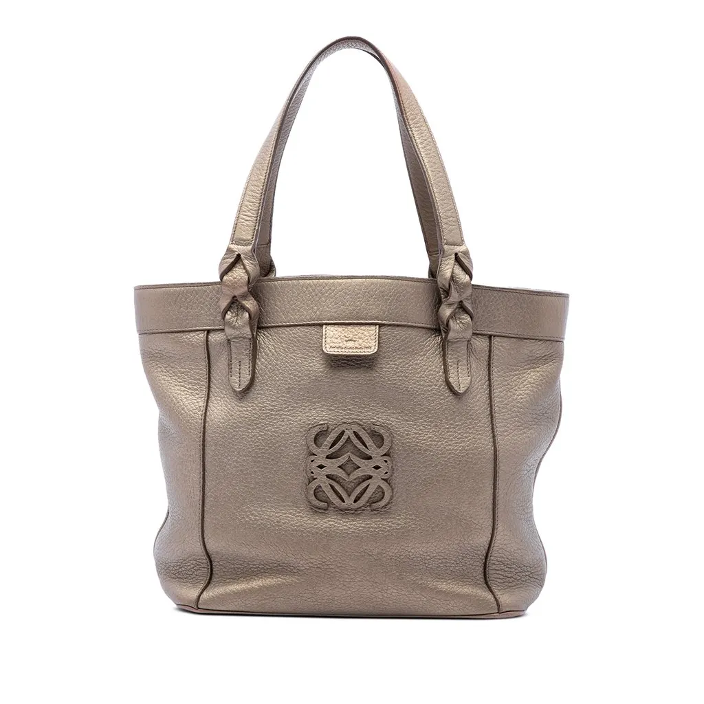 LOEWE Metallic Leather Anagram Fusta Tote Brown Leather Very good - Front View