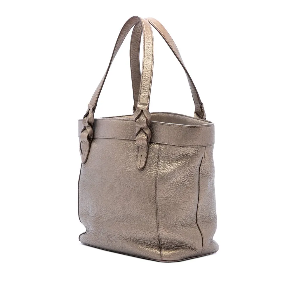 LOEWE Metallic Leather Anagram Fusta Tote Brown Leather Very good - Back View
