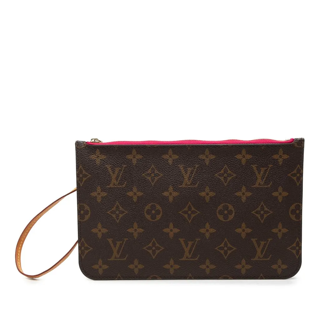 Louis Vuitton Monogram Neverfull Pochette Brown Canvas Good - Front View