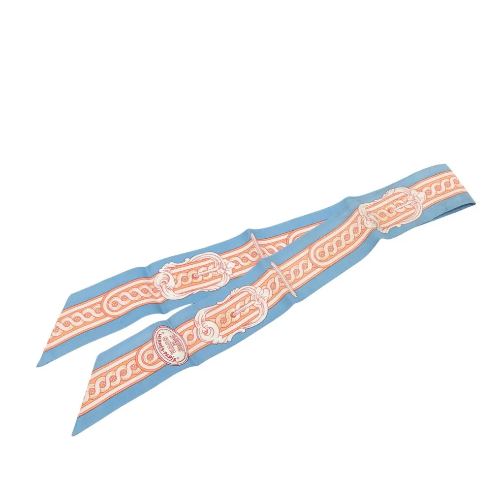 Hermès Bride de Cour Silk Twilly Scarf Blue Silk Good - Front View