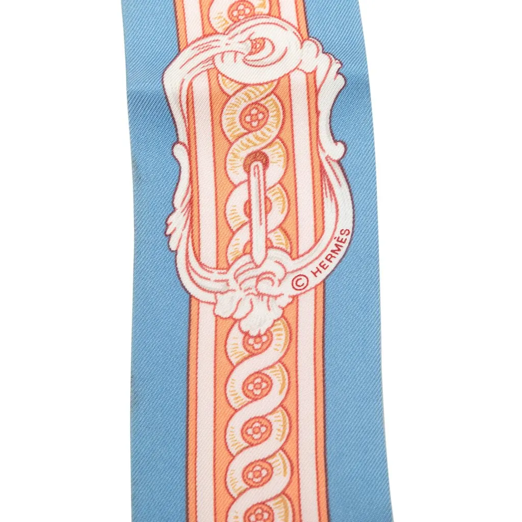 Hermès Bride de Cour Silk Twilly Scarf Blue Silk Good - Back View