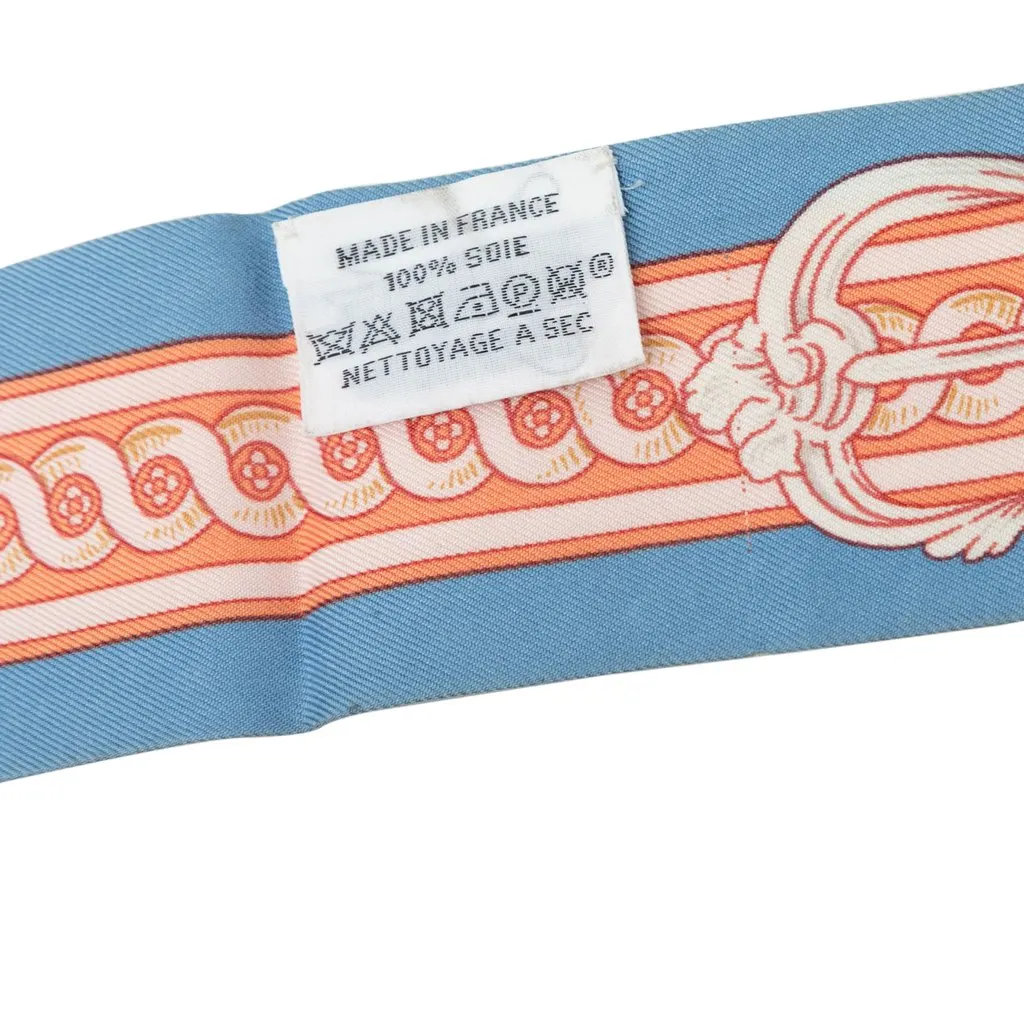 Hermès Bride de Cour Silk Twilly Scarf Blue Silk Good - Inside View