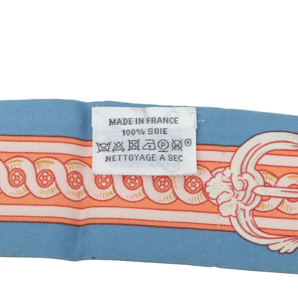 Hermès Bride de Cour Silk Twilly Scarf Blue Silk Good - Model View