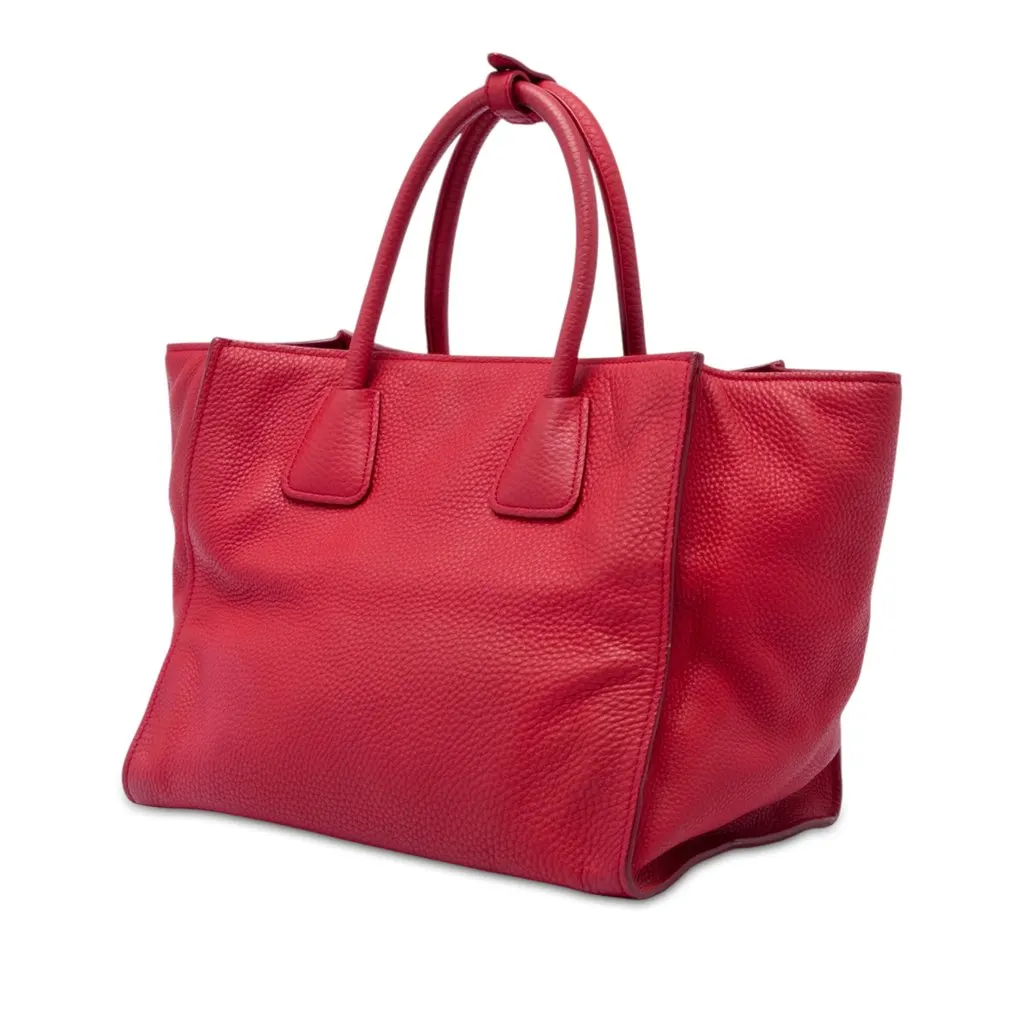 Prada Vitello Daino Front Pocket Open Convertible Tote Red Leather Very good - Back View