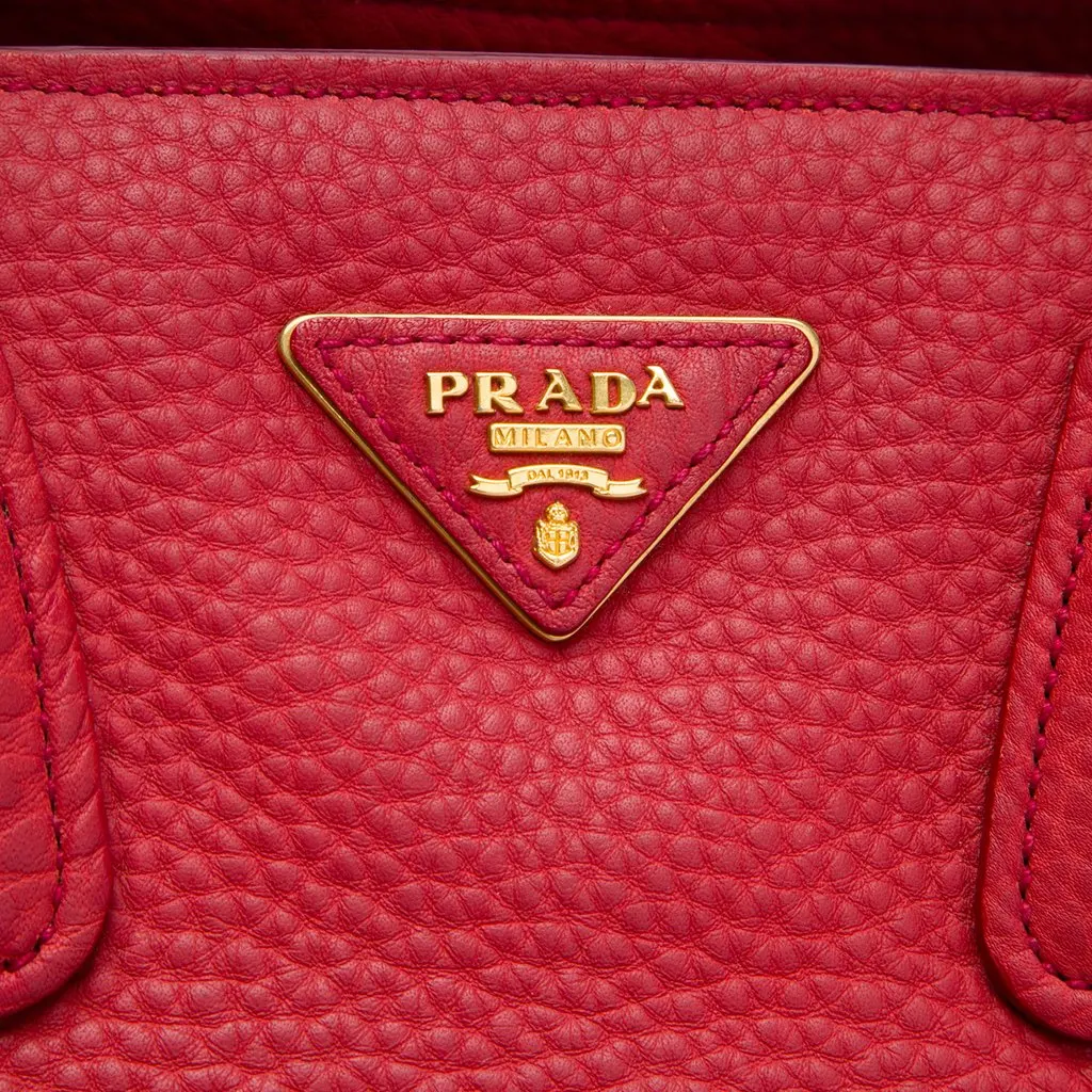 Prada Vitello Daino Front Pocket Open Convertible Tote Red Leather Very good - Box View