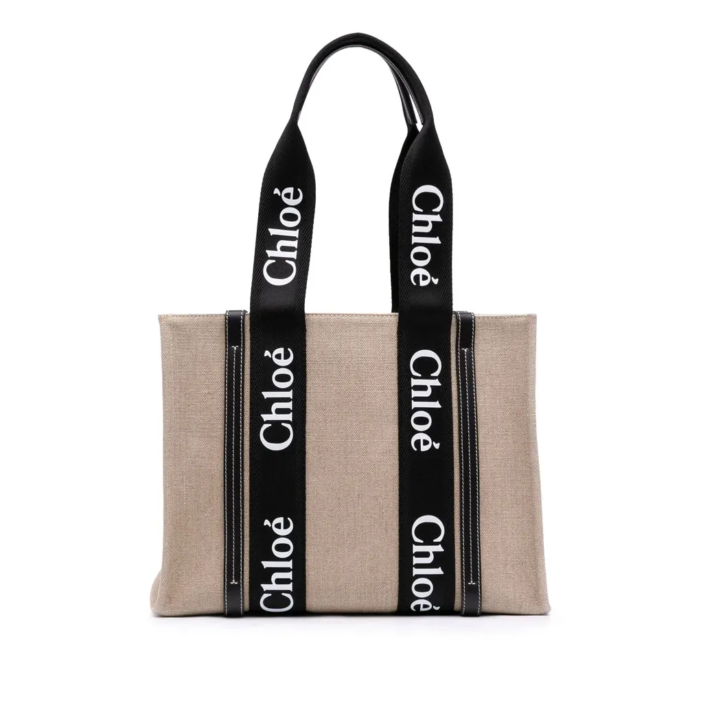 Chloé Medium Canvas Woody Tote Beige Very good - Front View