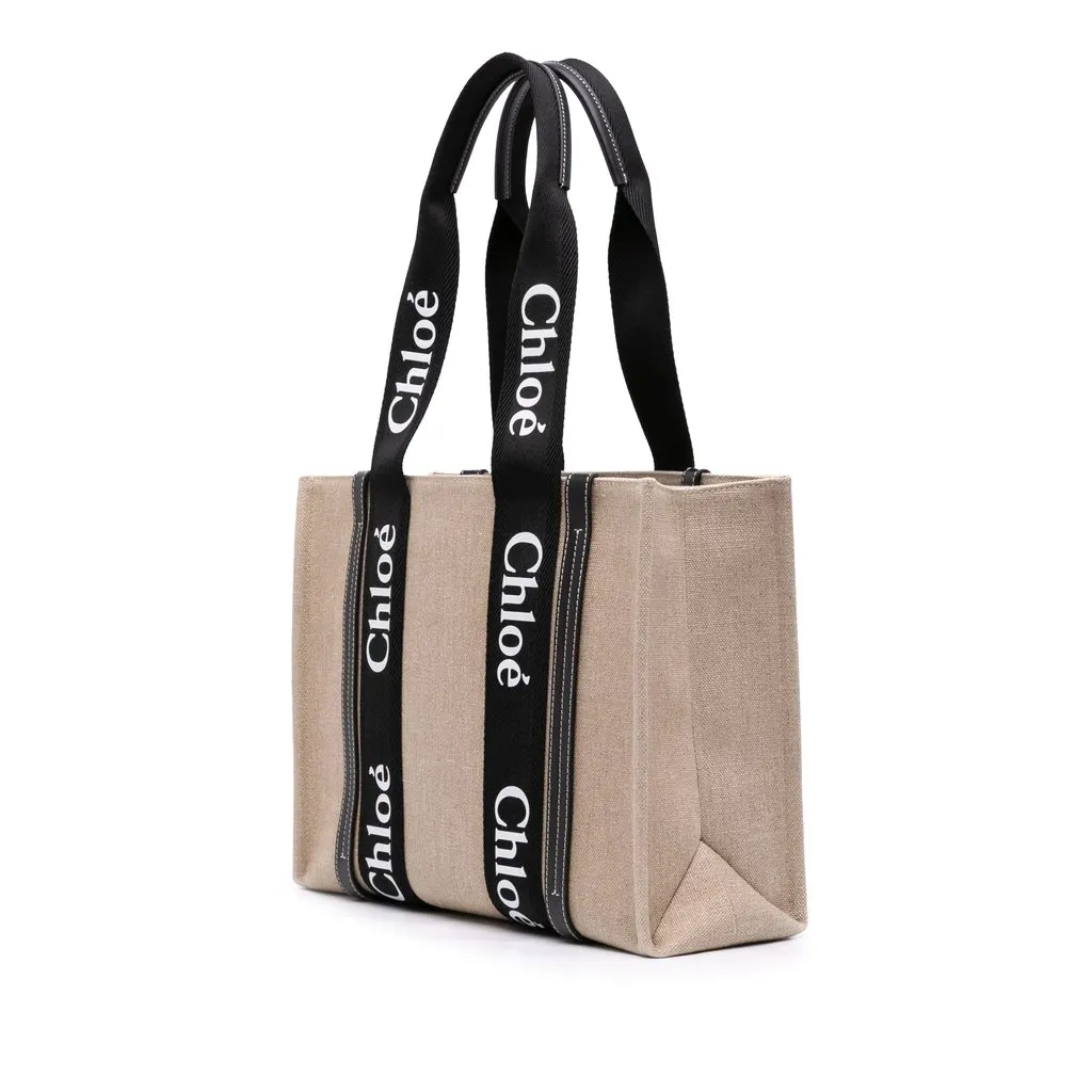 Chloé Medium Canvas Woody Tote Beige Very good - Back View