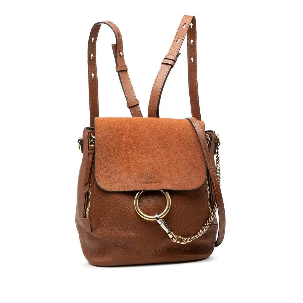 Chloé Medium Calfskin and Suede Faye Backpack Brown Leather Very good - Front View