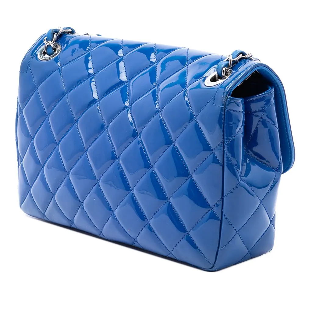 Chanel Medium Quilted Patent Coco Shine Flap Blue Leather Very good - Back View