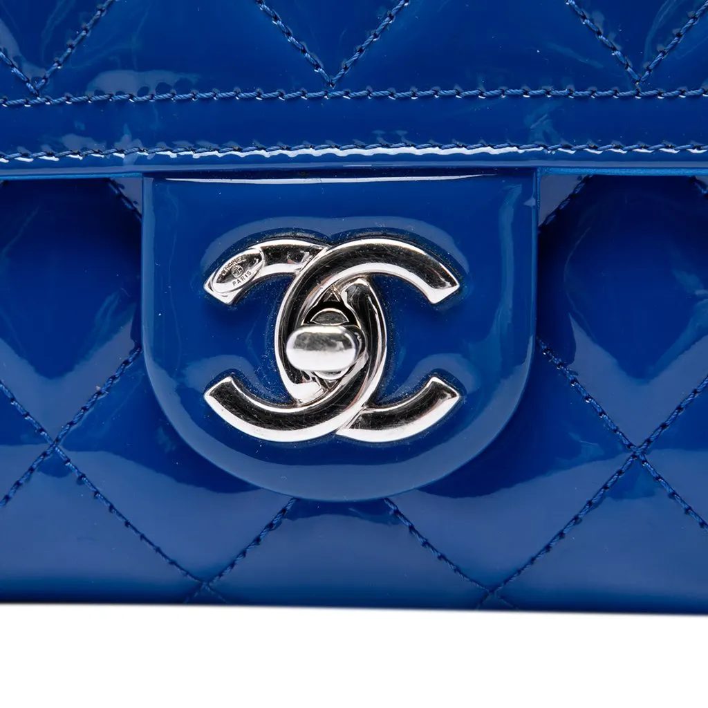 Chanel Medium Quilted Patent Coco Shine Flap Blue Leather Very good - Box View