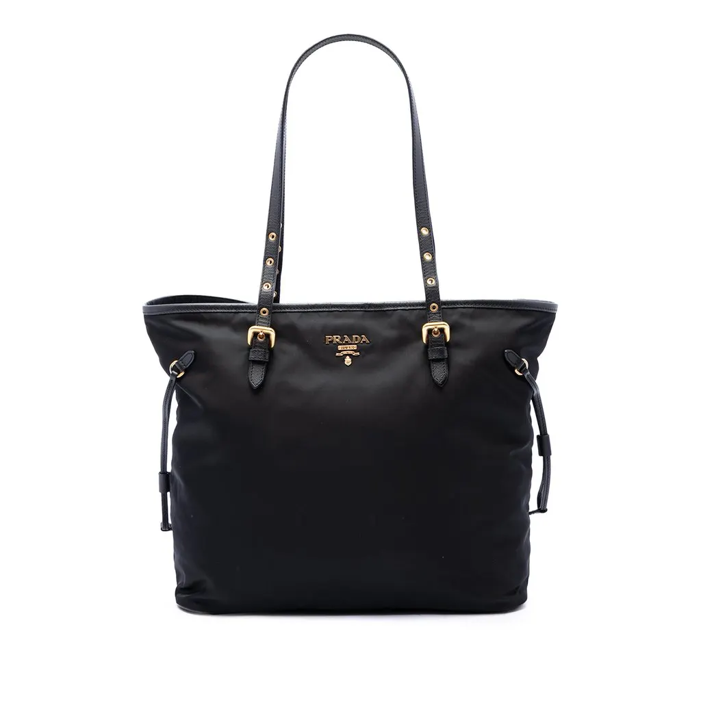Prada Saffiano Trimmed Tessuto Tote Black Polyamide Good - Front View