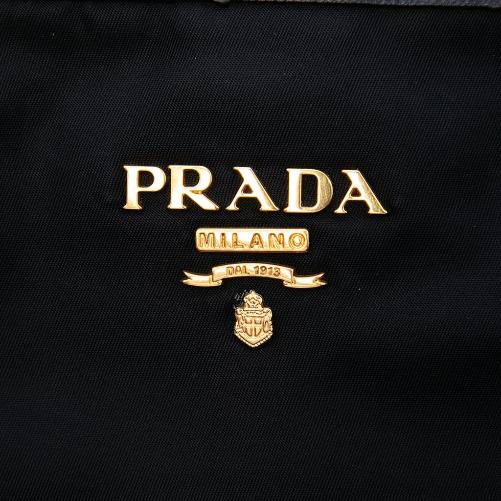 Prada Saffiano Trimmed Tessuto Tote Black Polyamide Good - Box View