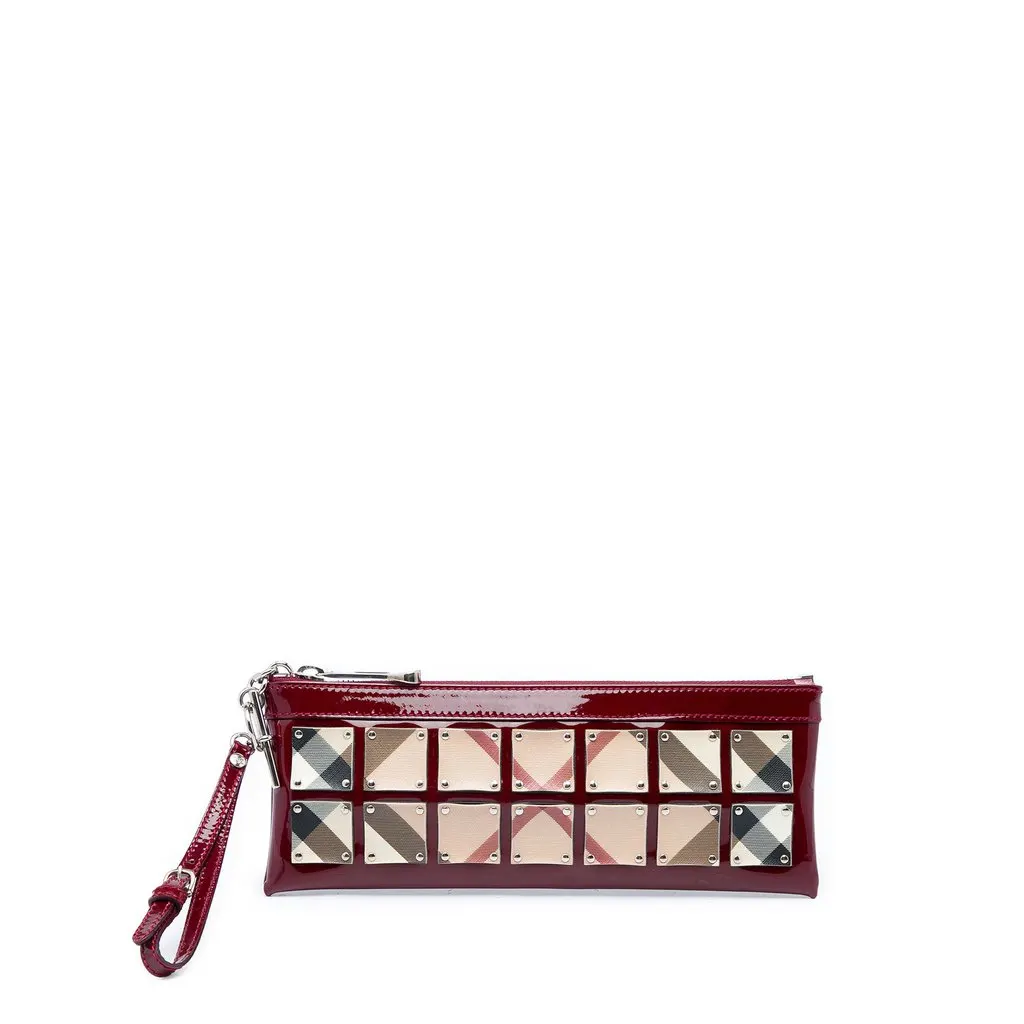 Burberry جلد لامع و Supernova Check Coated قماش مرصّعة Wristlet كلتش