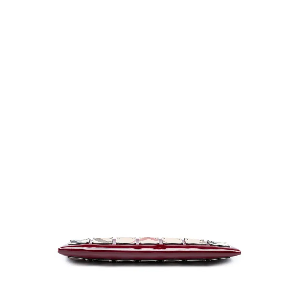 Burberry Patent and Supernova Check Coated Canvas Studded Wristlet Clutch Red Leather Very good - Inside View