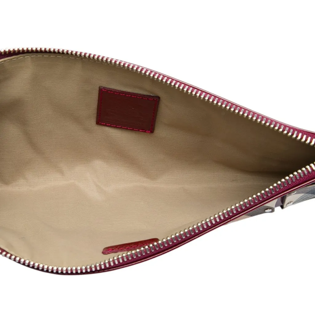 Burberry Patent and Supernova Check Coated Canvas Studded Wristlet Clutch Red Leather Very good - Model View