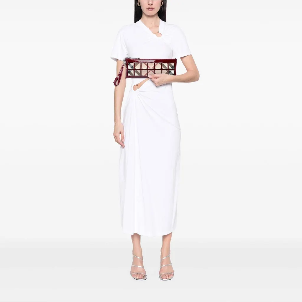 Burberry Patent and Supernova Check Coated Canvas Studded Wristlet Clutch Red Leather Very good - Box View
