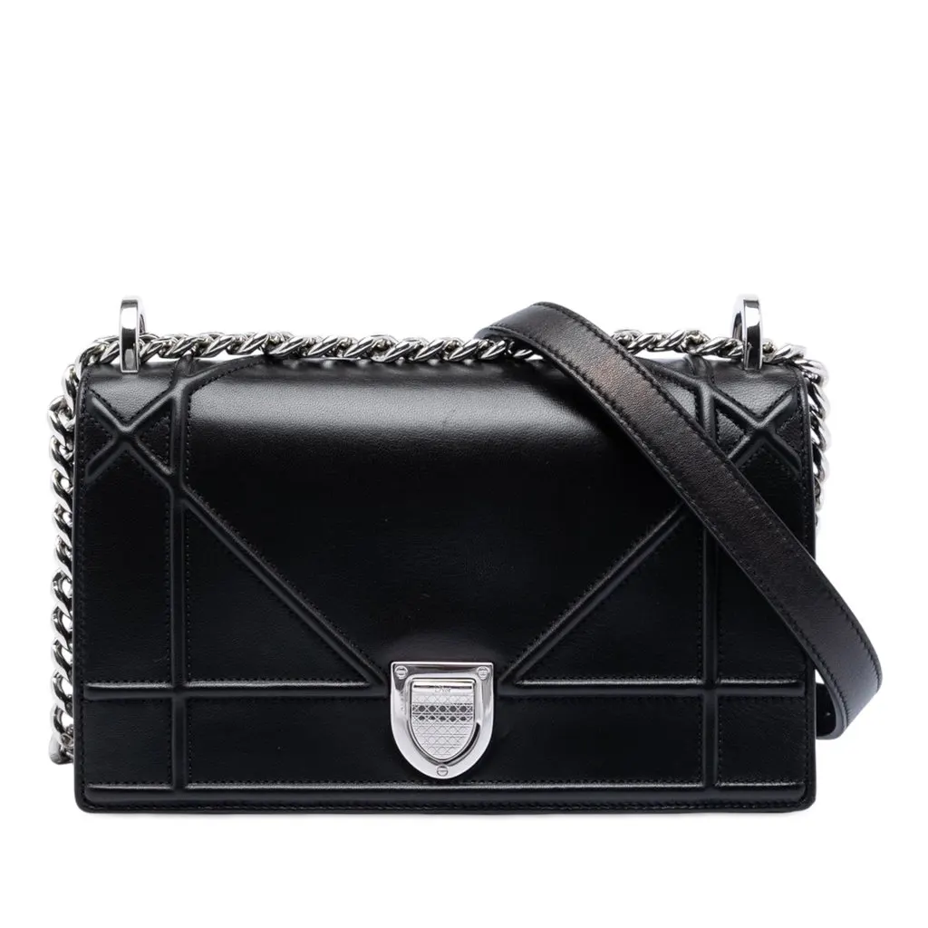 Dior Small Lambskin Diorama Flap Black Leather Very good - Front View