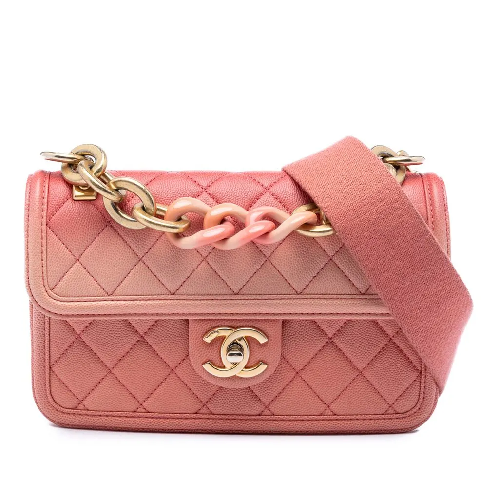 Chanel Small Quilted Caviar Sunset On The Sea Flap Pink Leather Very good - Front View