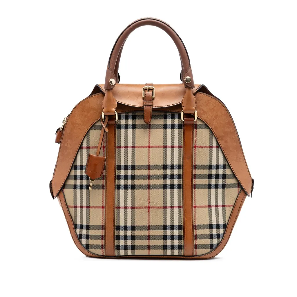 Burberry Medium Haymarket Check Coated Canvas Orchard Bowling Bag Beige Very good - Front View