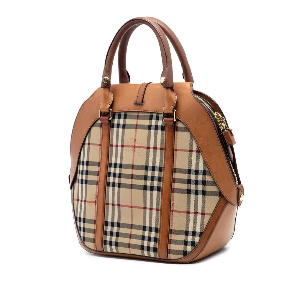 Burberry Medium Haymarket Check Coated Canvas Orchard Bowling Bag Beige Very good - Back View