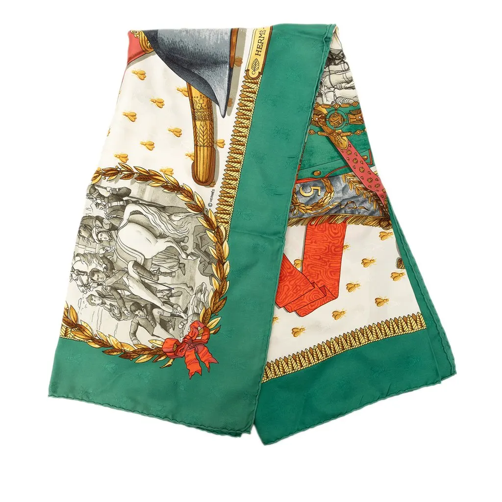 Hermès Napoleon Silk Scarf 90 Green Very good - Front View