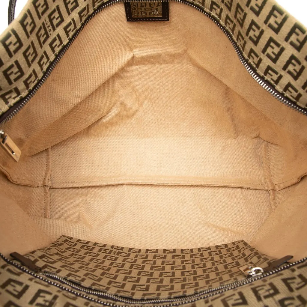 Fendi Zucchino Canvas Tote Beige Canvas Good - Model View