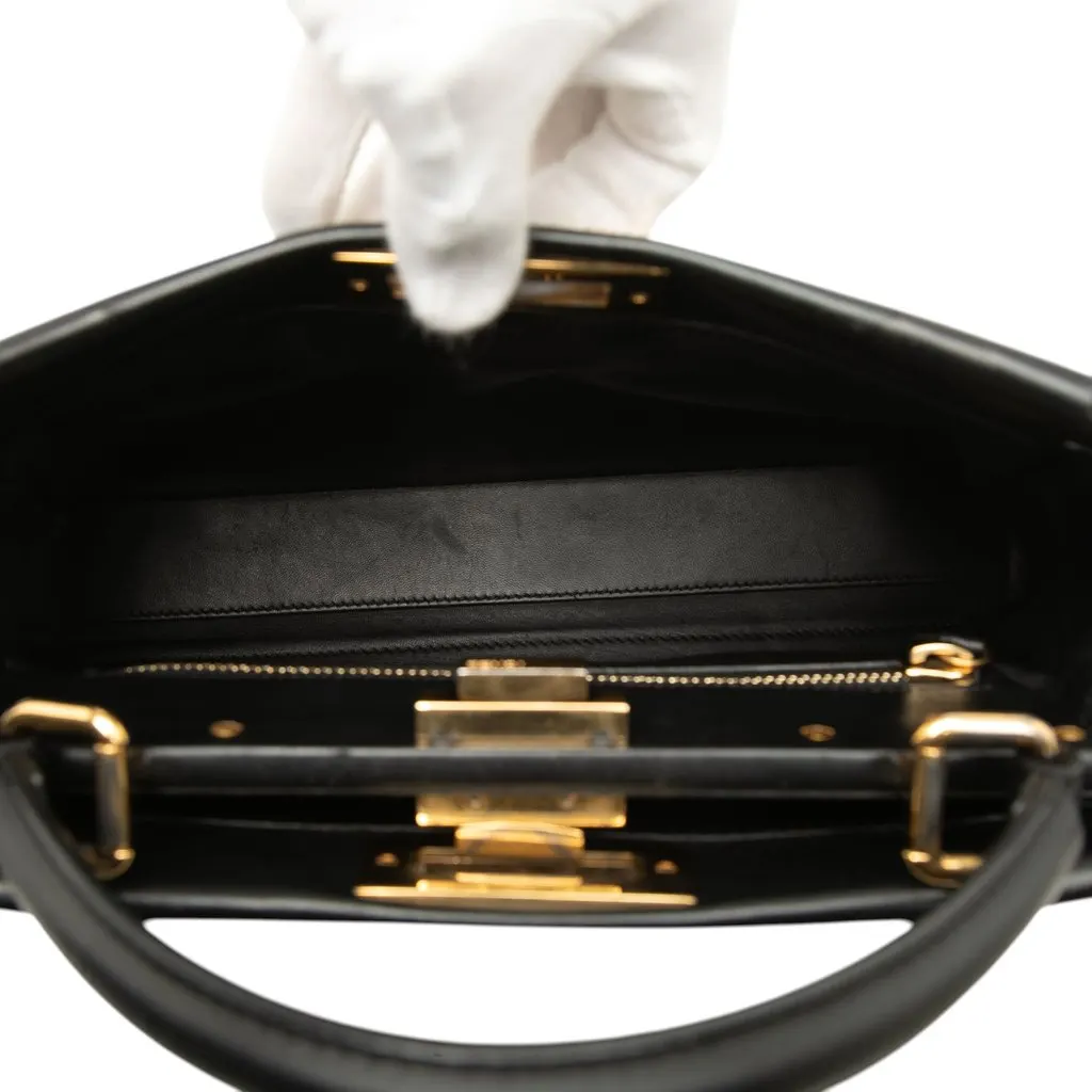 Fendi Medium Shiny Nappa Peekaboo Iconic Satchel Black Leather Good - Model View