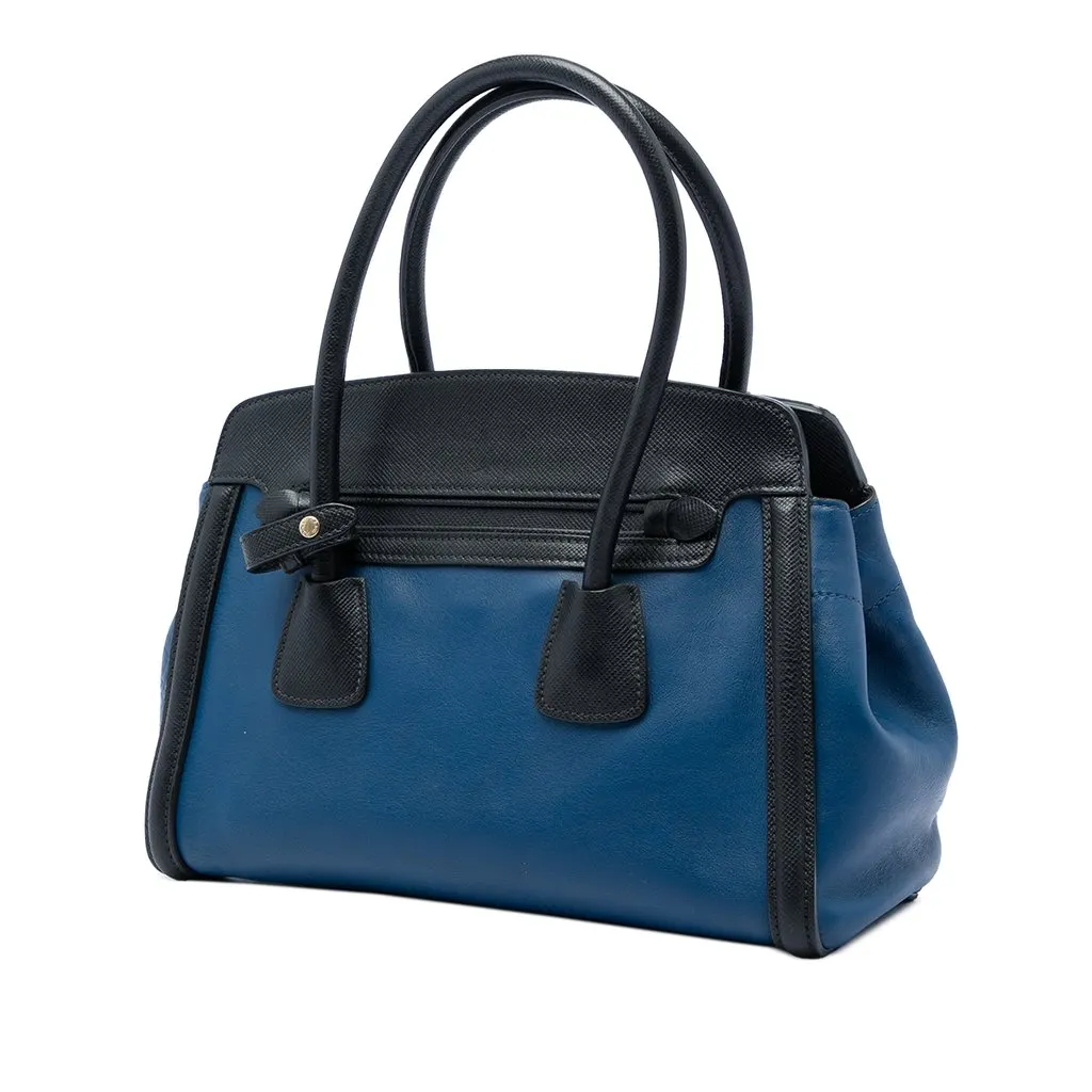 Prada Bicolor Saffiano Trimmed City Calf Double Zip Satchel Blue Leather Very good - Back View