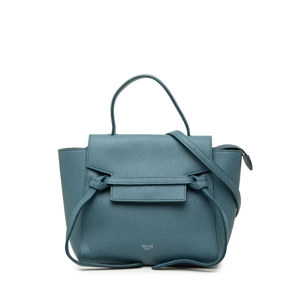 Celine Nano Grained Calfskin Belt Bag Blue Leather Very good - Front View