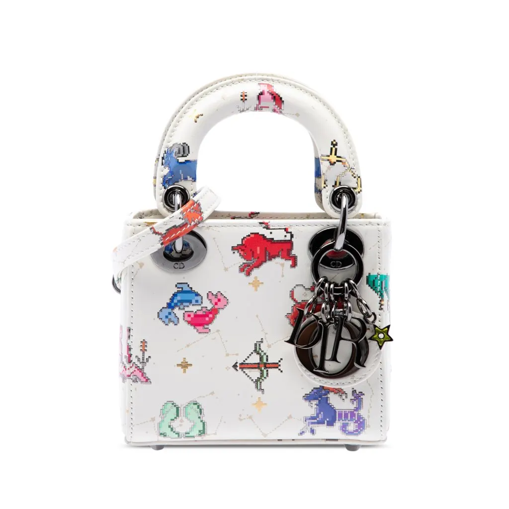 Dior Micro Calfskin Pixel Zodiac Lady Dior White Leather Very good - Front View