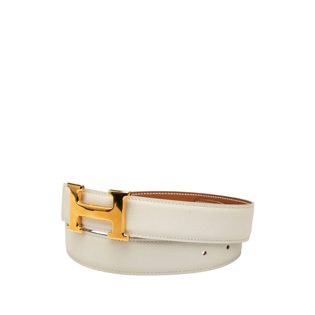 Hermès Box Calf and Courchevel Constance H Reversible Belt White Leather Very good - Back View