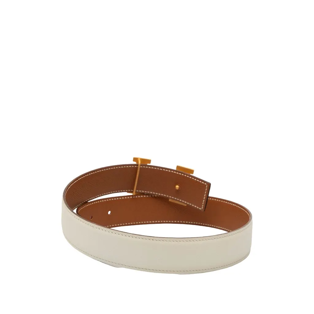 Hermès Box Calf and Courchevel Constance H Reversible Belt White Leather Very good - Inside View