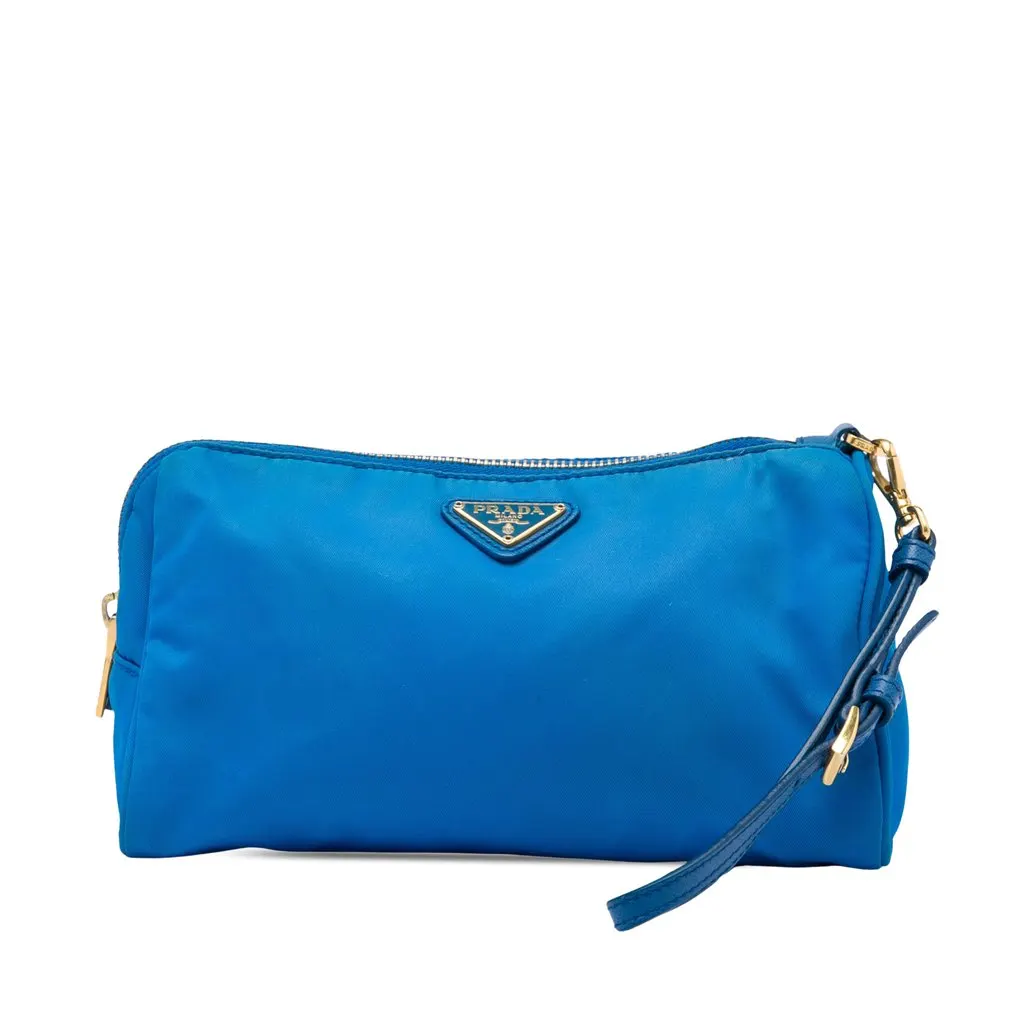 Prada Tessuto Cosmetic Pouch Blue Polyamide Good - Front View