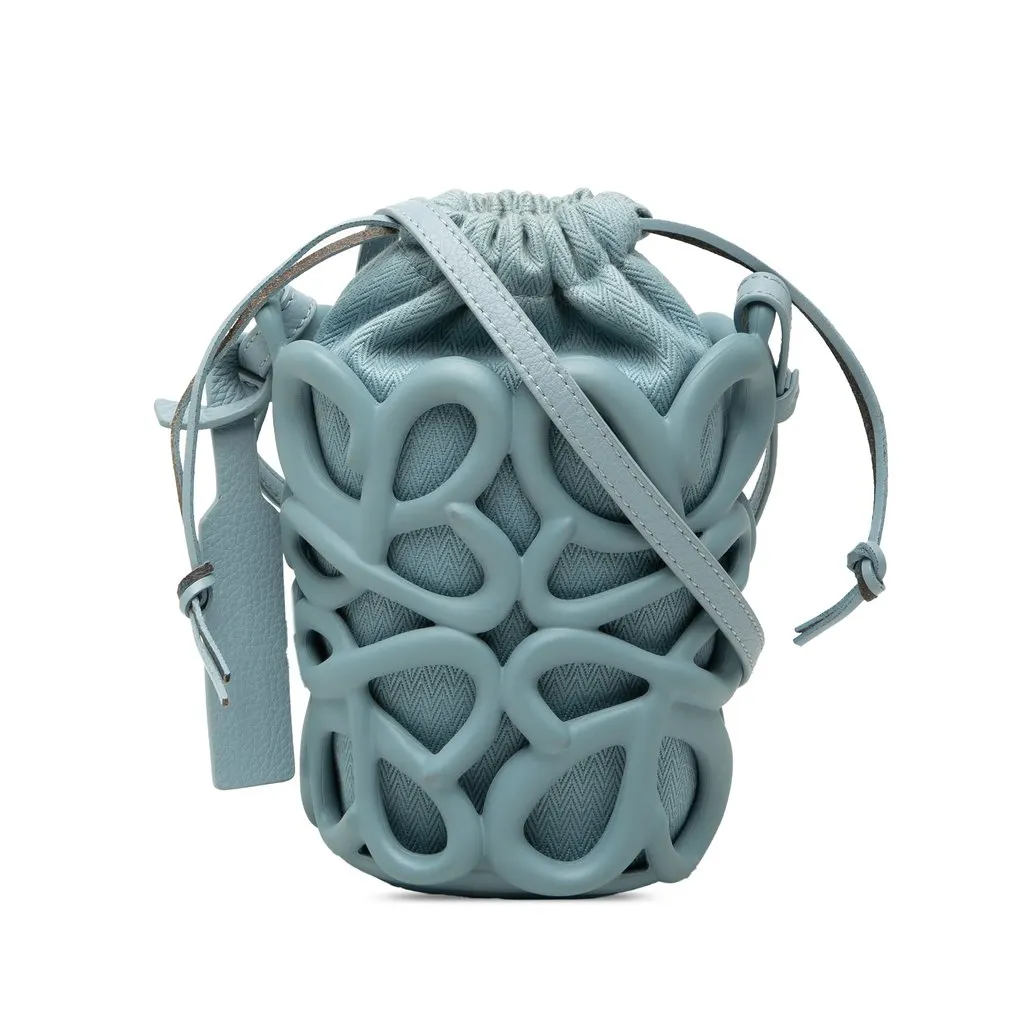 Loewe Anagram Inflated Cutout Rubber and Canvas Pocket Bucket Bag Blue Very good - Front View