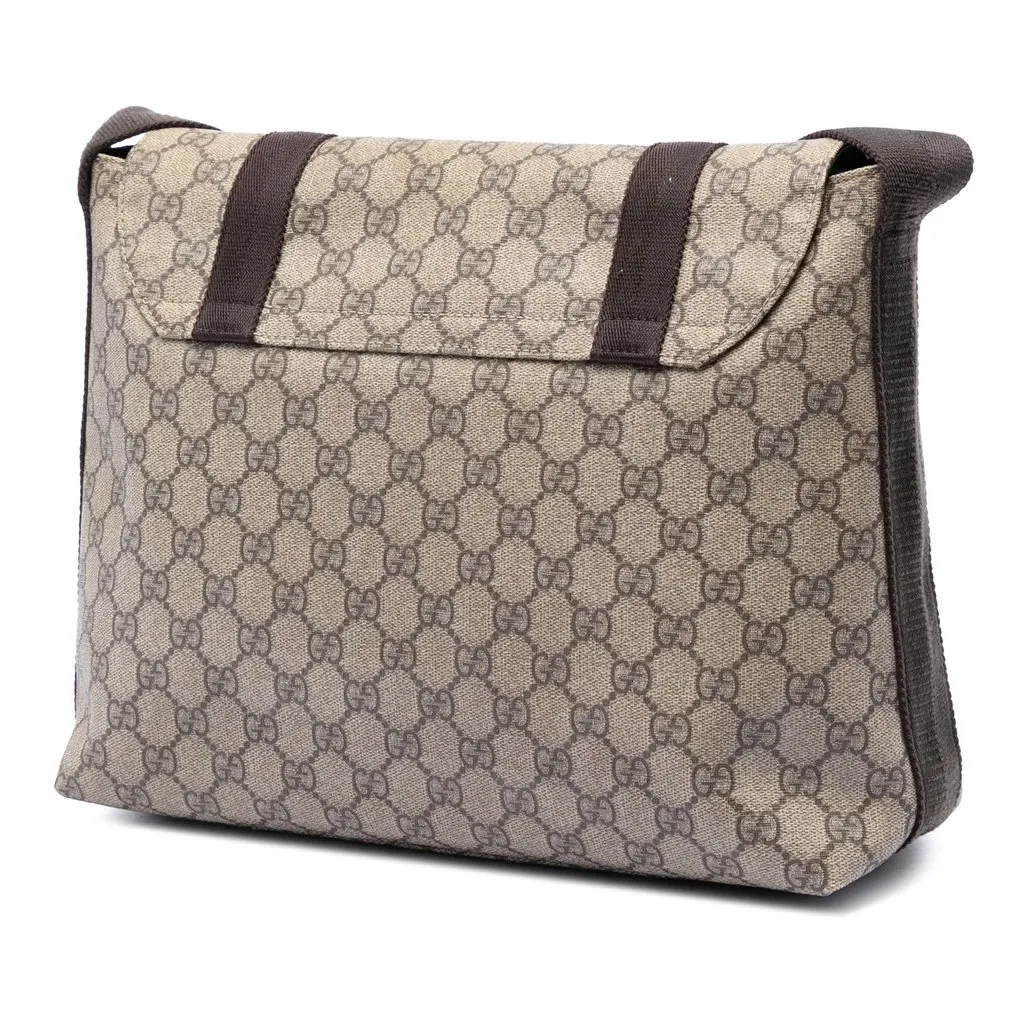 Gucci Large GG Supreme Double Buckle Flap Messenger Bag Beige Very good - Back View