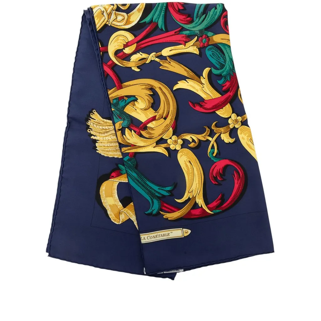 Hermès Le Mors A La Conetable Silk Scarf 90 Blue Silk Very good - Front View