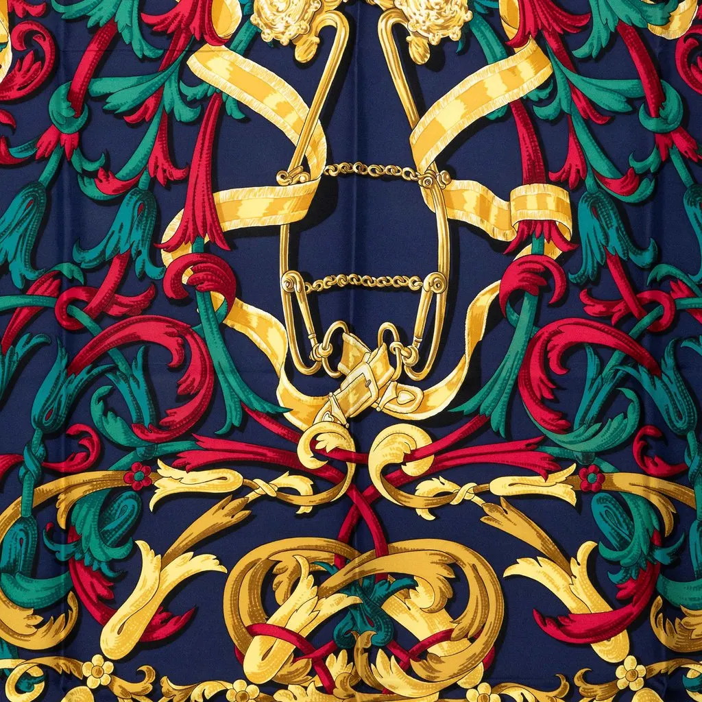 Hermès Le Mors A La Conetable Silk Scarf 90 Blue Silk Very good - Back View
