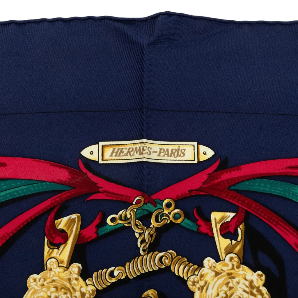 Hermès Le Mors A La Conetable Silk Scarf 90 Blue Silk Very good - Inside View
