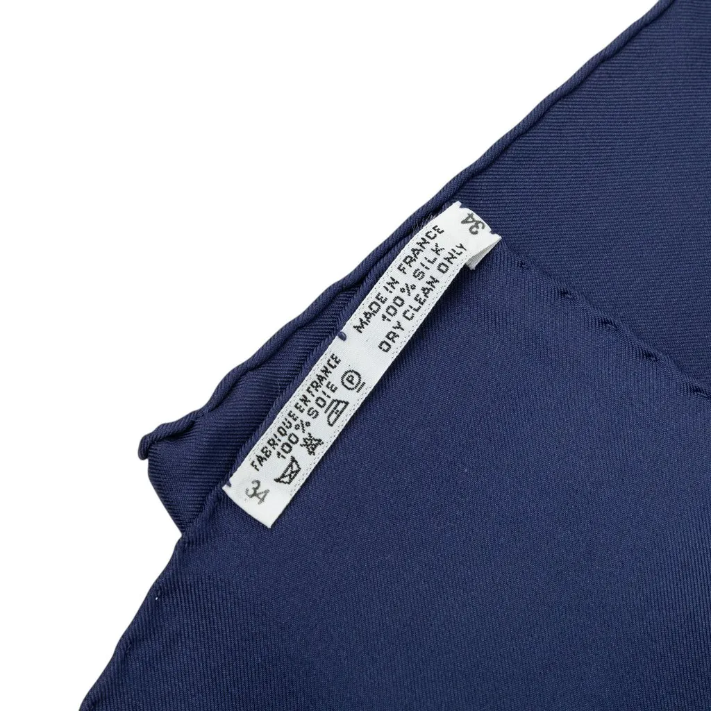 Hermès Le Mors A La Conetable Silk Scarf 90 Blue Silk Very good - Model View