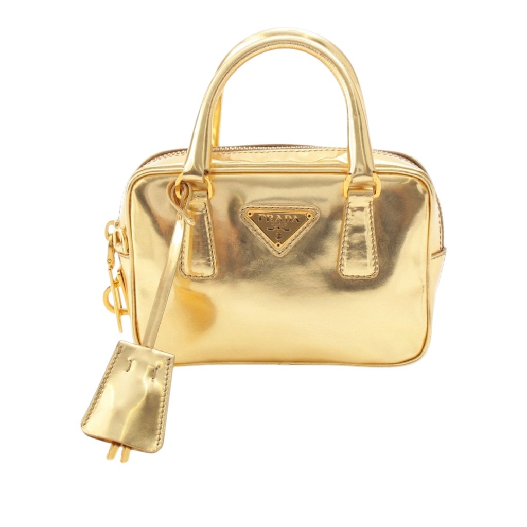 Prada Mini Metallic Vitello Top Handle Bag Gold Mini Leather