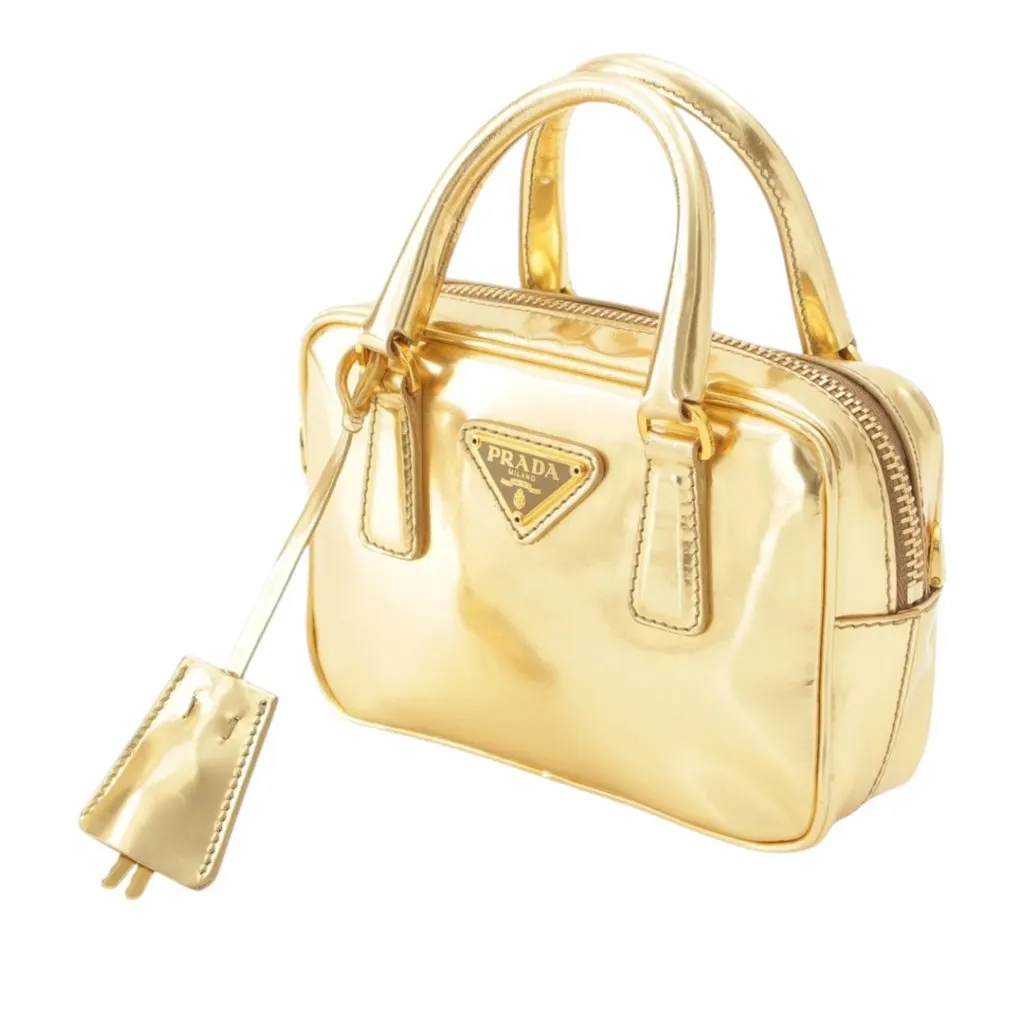Prada Mini Metallic Vitello Top Handle Bag Gold Leather Very good - Back View