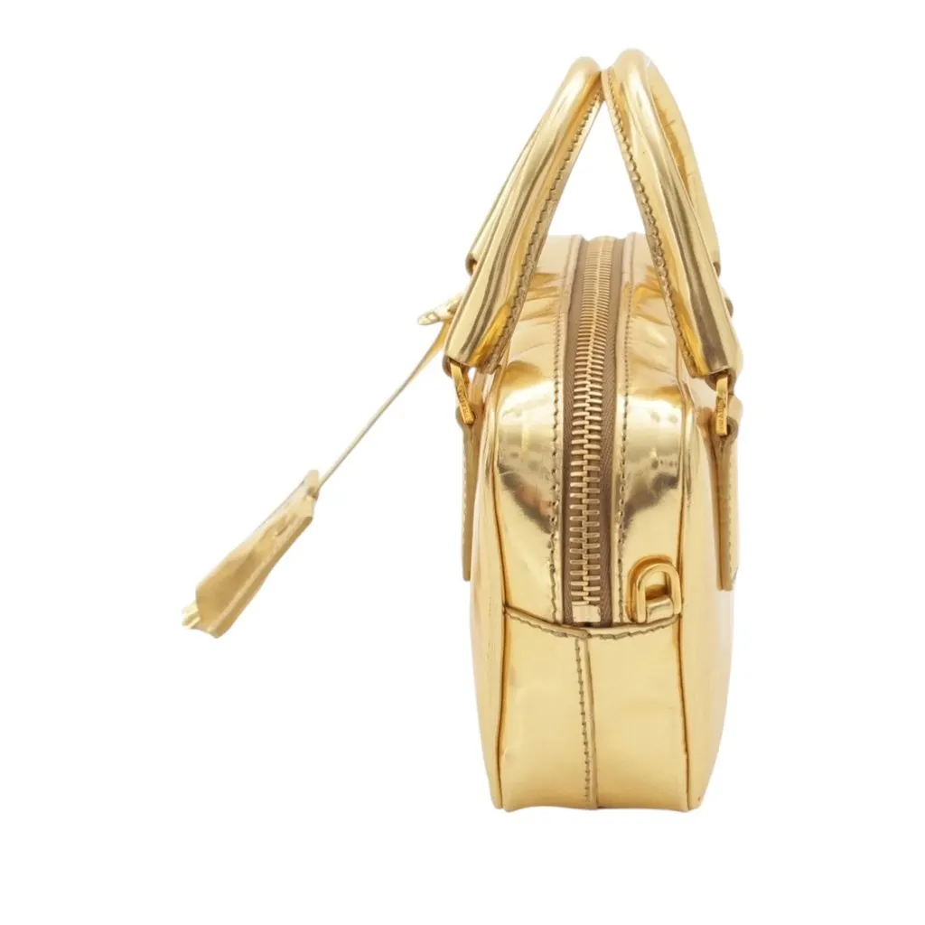 Prada Mini Metallic Vitello Top Handle Bag Gold Leather Very good - Inside View