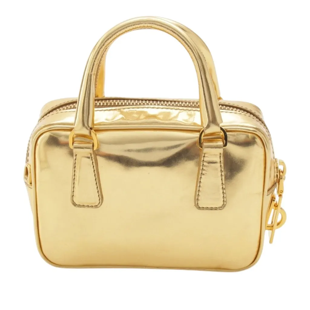 Prada Mini Metallic Vitello Top Handle Bag Gold Leather Very good - Model View