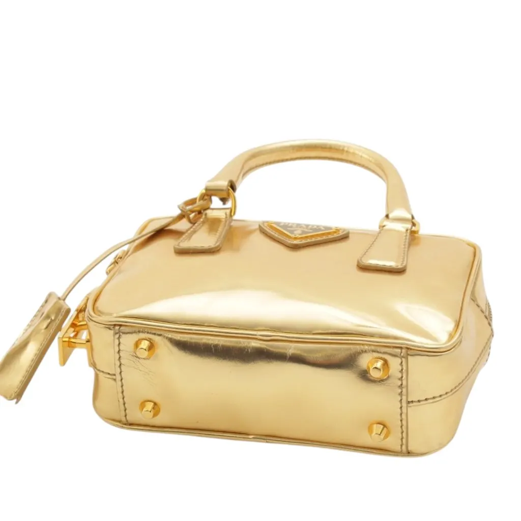 Prada Mini Metallic Vitello Top Handle Bag Gold Leather Very good - Box View