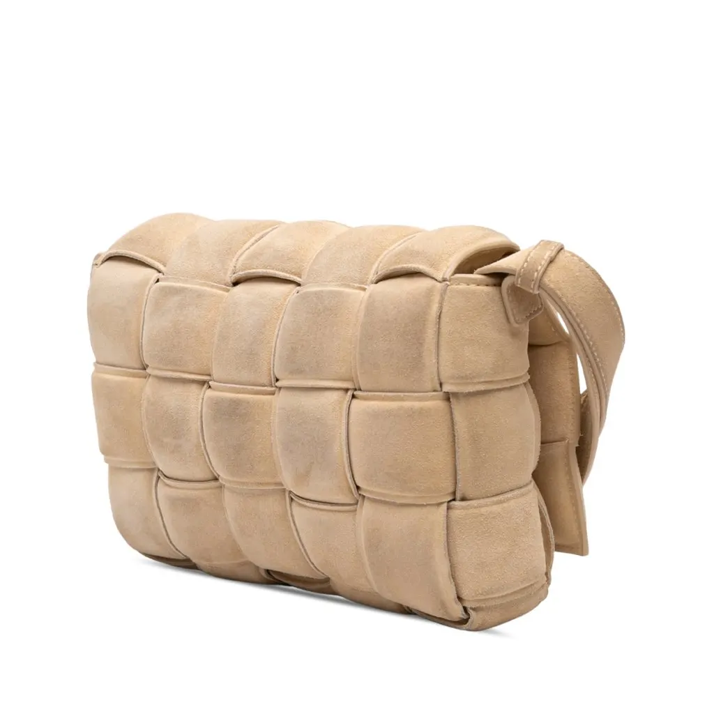 Bottega Veneta Suede Intrecciato Padded Cassette Crossbody Beige Leather Very good - Back View