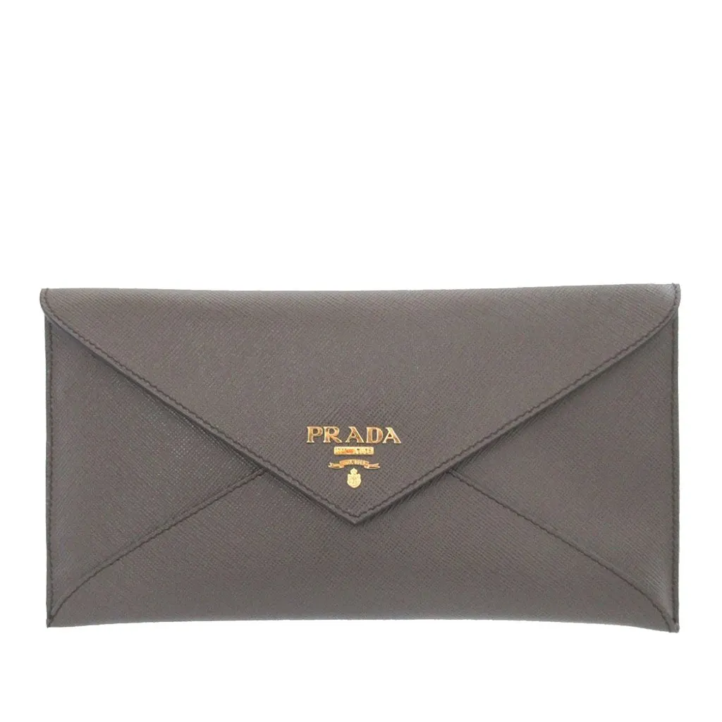 Prada Saffiano Envelope Clutch Grey Leather Very good - Front View
