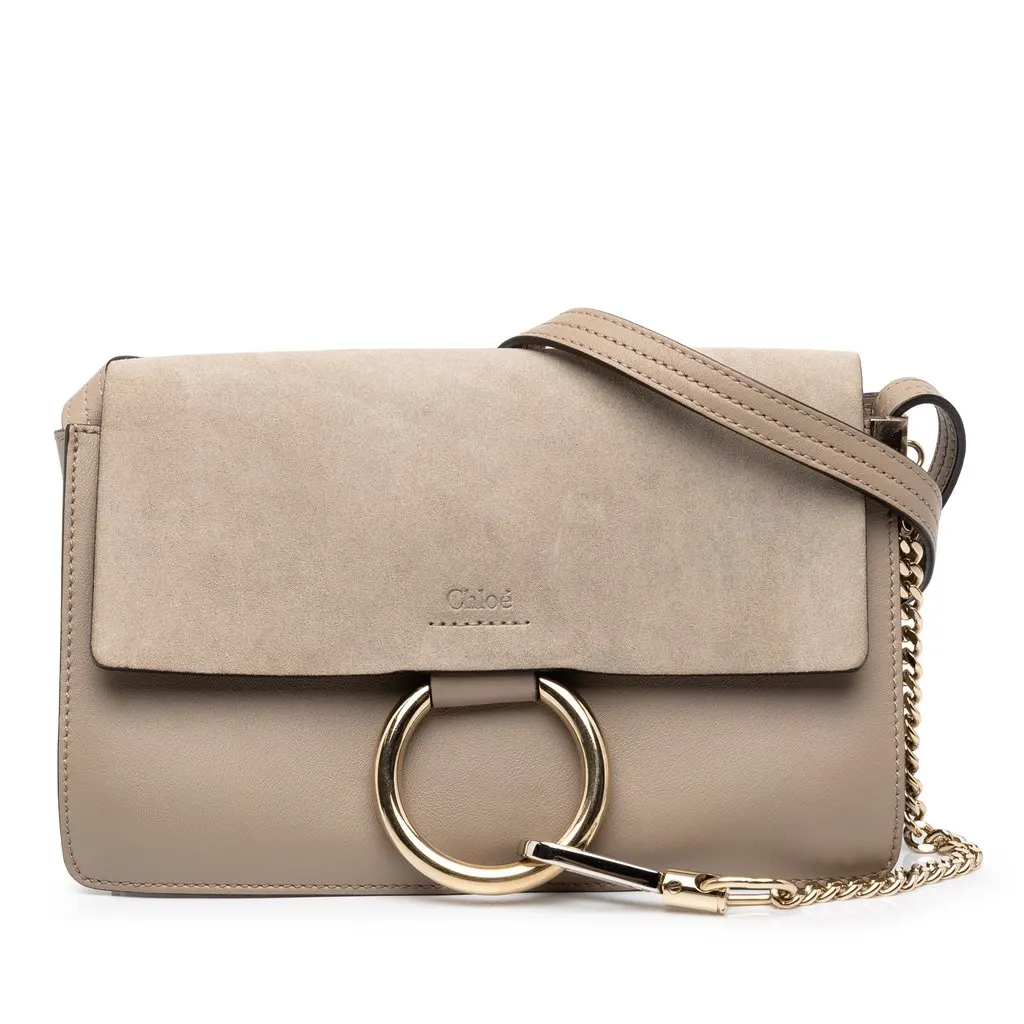 Chloé Small Suede and Calfskin Faye Crossbody Brown Leather Very good - Front View