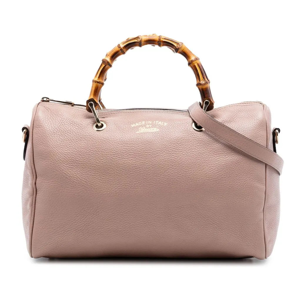 Gucci Medium Calfskin Bamboo Shopper Boston Bag Brown Leather Very good - Front View