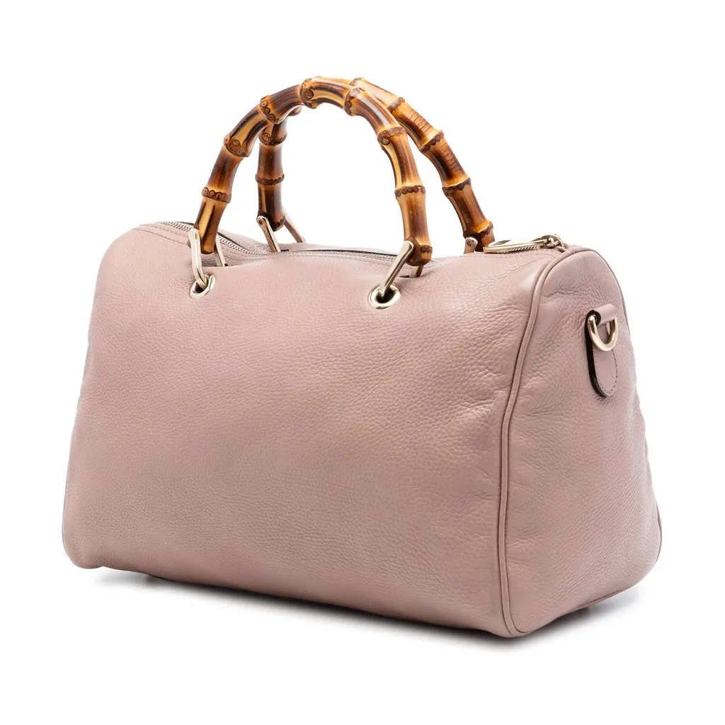 Gucci Medium Calfskin Bamboo Shopper Boston Bag Brown Leather Very good - Back View